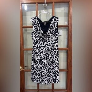 Anne Klein Women's Black White Sleeveless Knee Length Career Dress Cowl Stretch